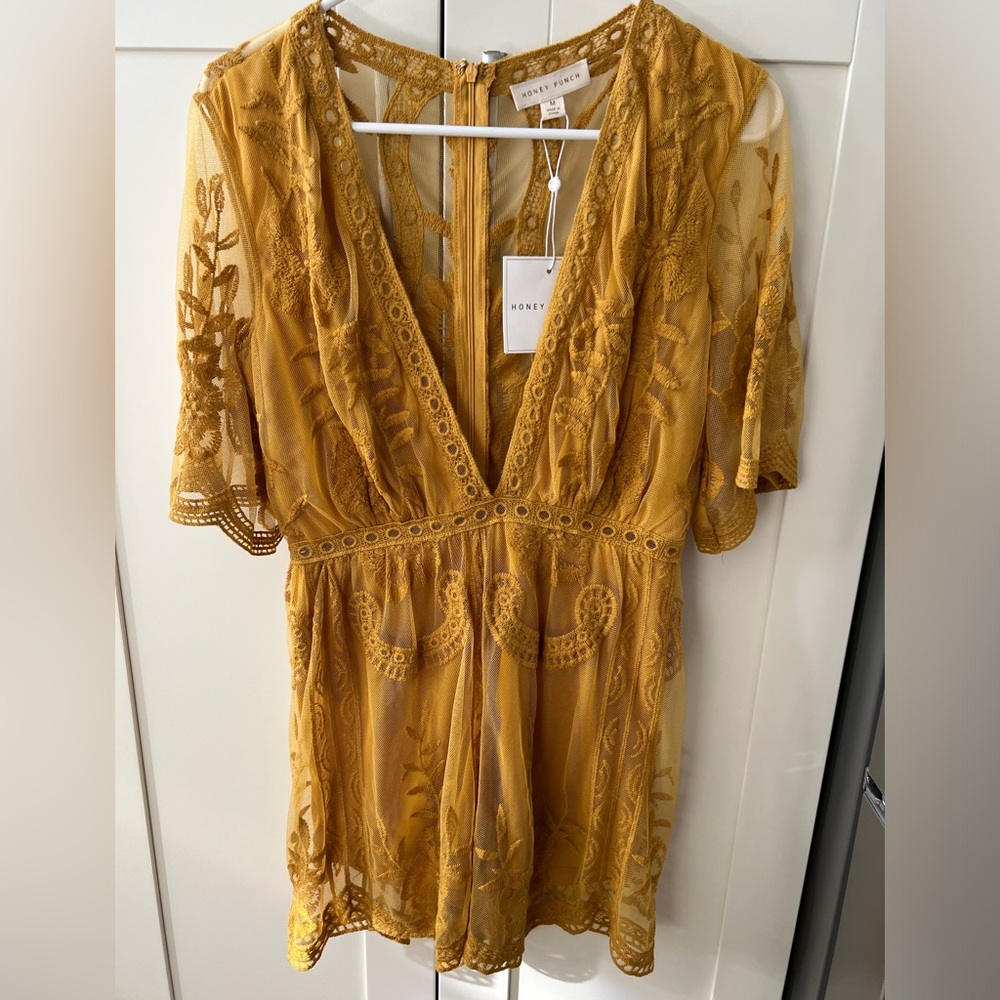 Golden Yellow Lace Plunge Romper